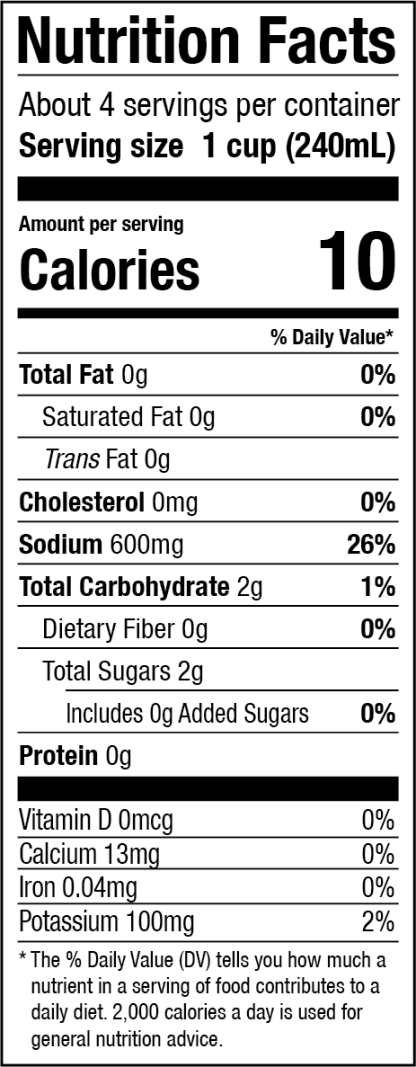 Nutrition facts for Zoup! Good, Really Good Organic Veggie Broth