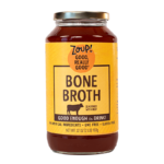 zoup beef bone broth jar with no artificial ingredients, gmo free and gluten free label