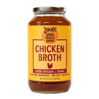 zoup beef bone broth jar with no artificial ingredients, gmo free and gluten free label