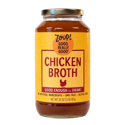 zoup beef bone broth jar with no artificial ingredients, gmo free and gluten free label