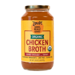 zoup organic chicken broth jar with no artificial ingredients, gmo free and gluten free label