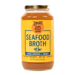 zoup seafood broth jar with no artificial ingredients, gmo free and gluten free label