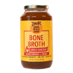 zoup spicy chicken bone broth jar with no artificial ingredients, gmo free and gluten free label