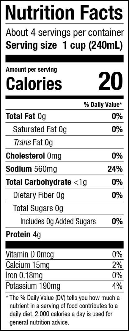 Nutrition facts for Zoup! Good, Really Good Spicy Bone Broth